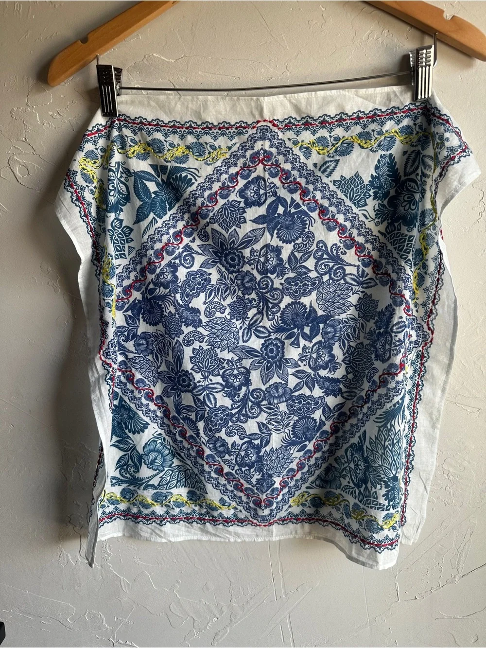 Boho Bandana Scarf Embroidered Floral Joie Cottagecore Folk 21x21